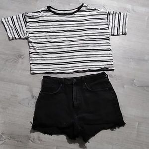 AE striped boxy crop tee size S